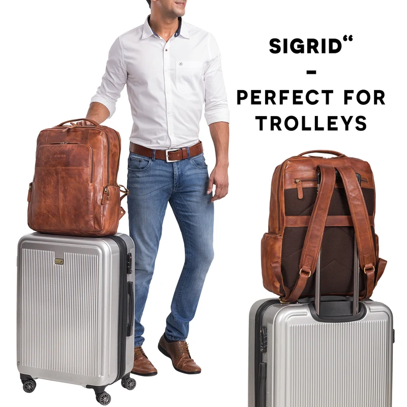 "Sigrid" Zeitloser Leder Rucksack mit Laptopfach 17 Zoll