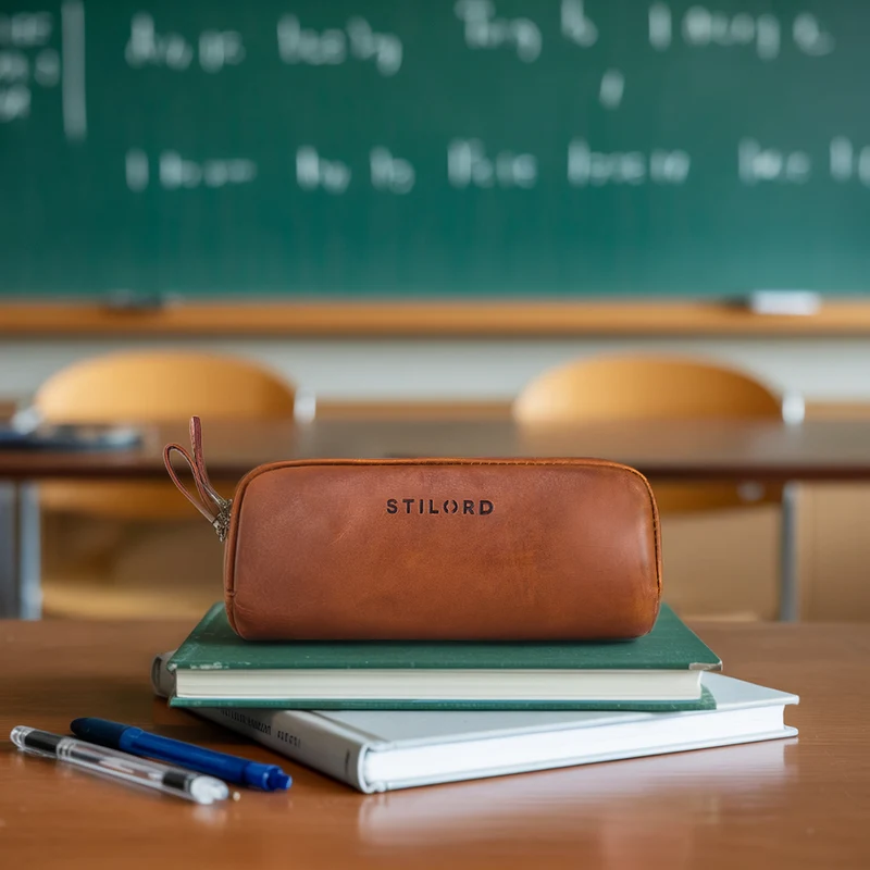 "Dale" Großes Leder Federmäppchen im Vintage Stil für Schule,Uni, Büro