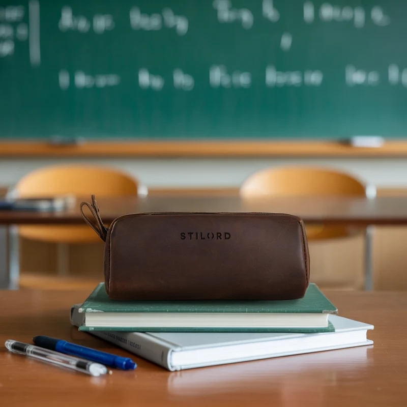 "Dale" Großes Leder Federmäppchen im Vintage Stil für Schule,Uni, Büro