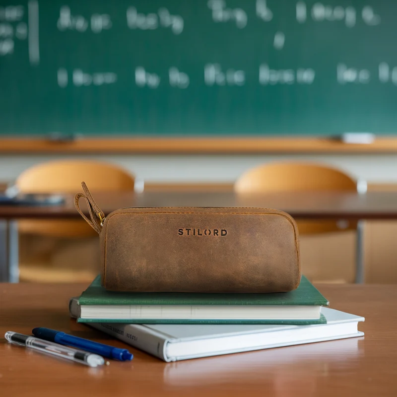 "Dale" Großes Leder Federmäppchen im Vintage Stil für Schule,Uni, Büro