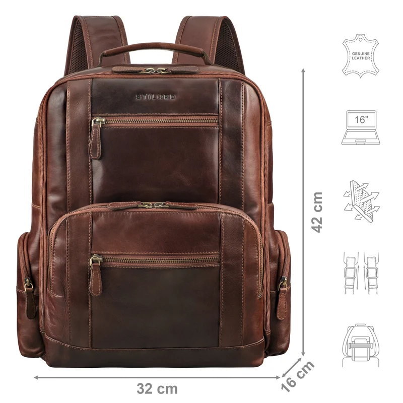 "Tatum" Vintage Leder Rucksack Herren Laptop 15 - 16 Zoll Groß Herren