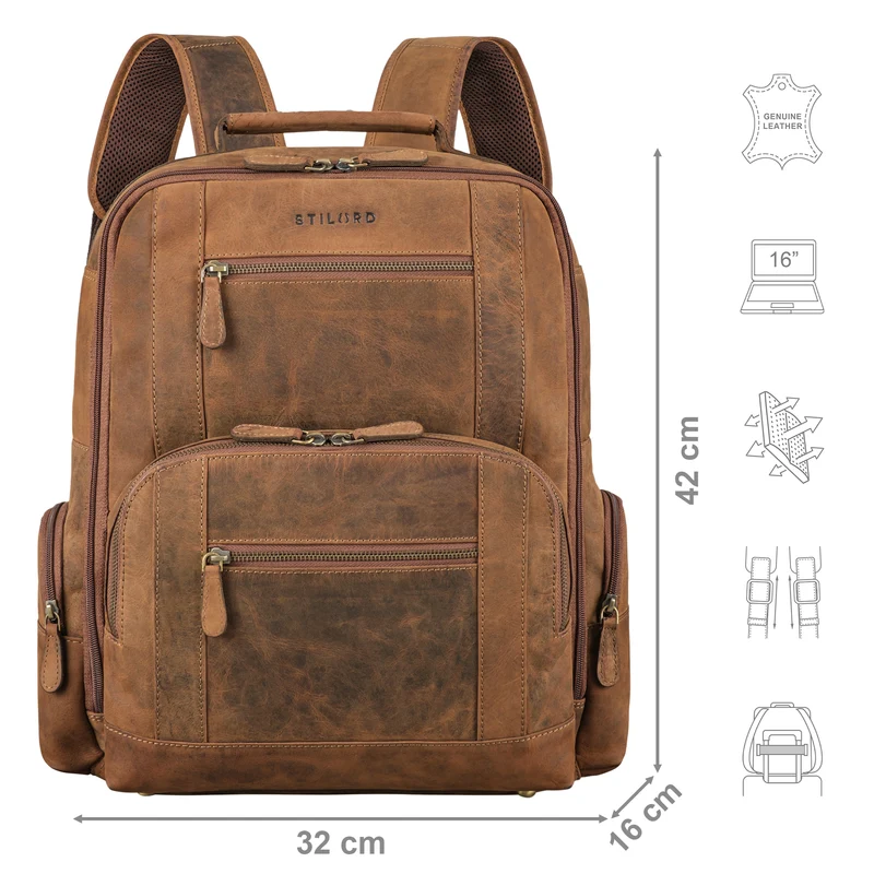 "Tatum" Vintage Leder Rucksack Herren Laptop 15 - 16 Zoll Groß Herren