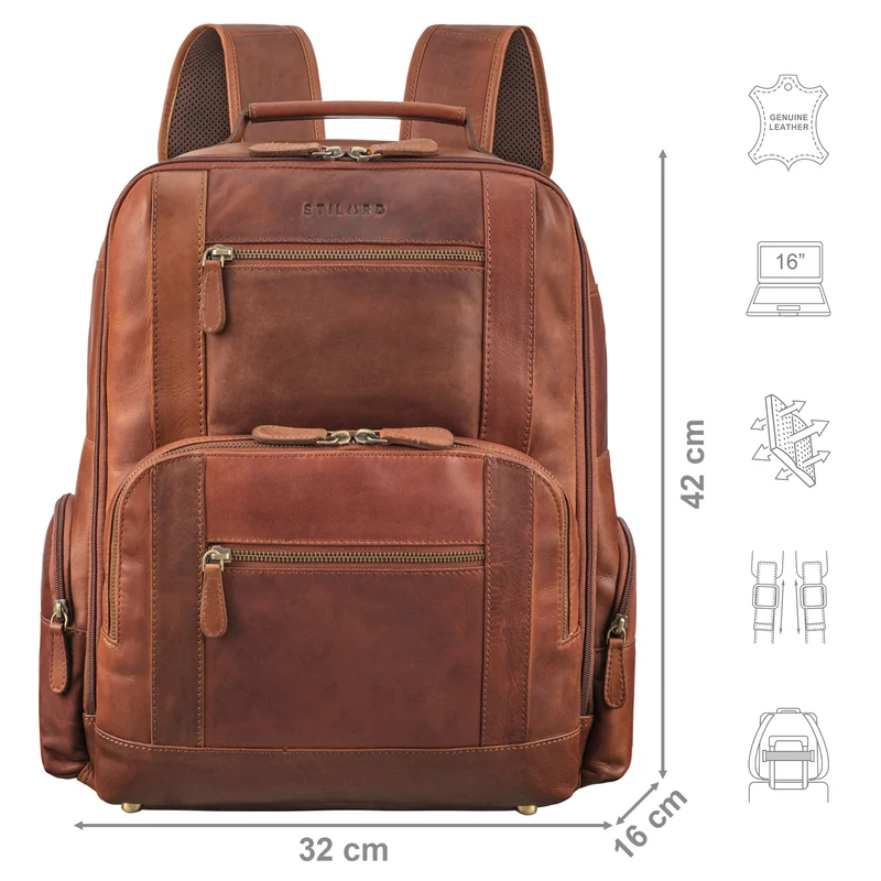 "Tatum" Vintage Leder Rucksack Herren Laptop 15 - 16 Zoll Groß Herren