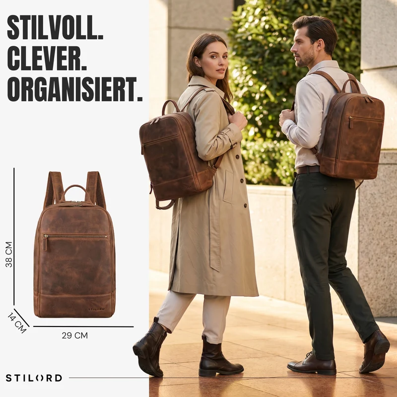 "Willis" Großer Tagesrucksack für Damen und Herren Echtleder