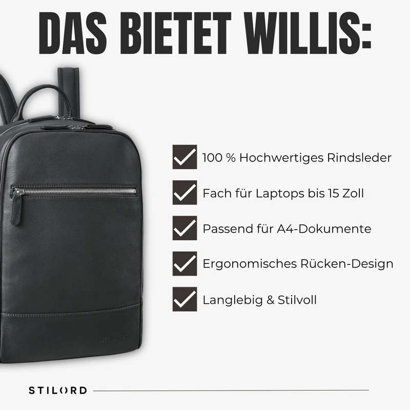 "Willis" Großer Tagesrucksack für Damen und Herren Echtleder