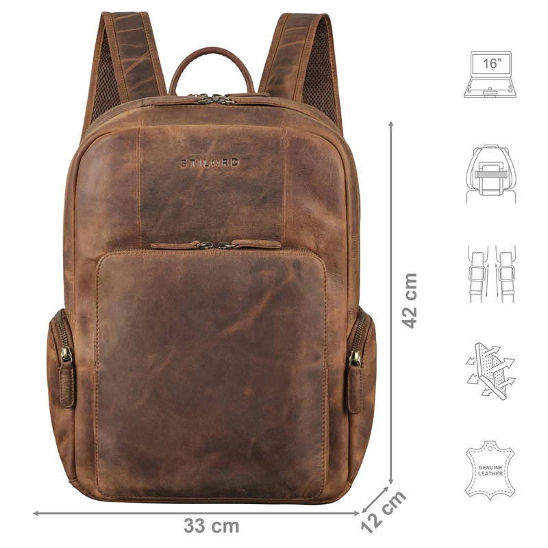 "Florian" Geräumiger Lederrucksack Herren und Damen bis 16 Zoll