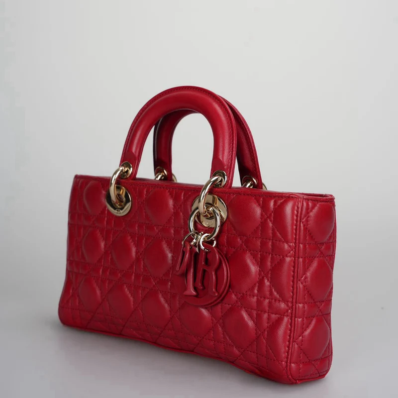 Rote mittelgroße Cannage Lady D-Joy-Tasche aus Lammleder von Dior