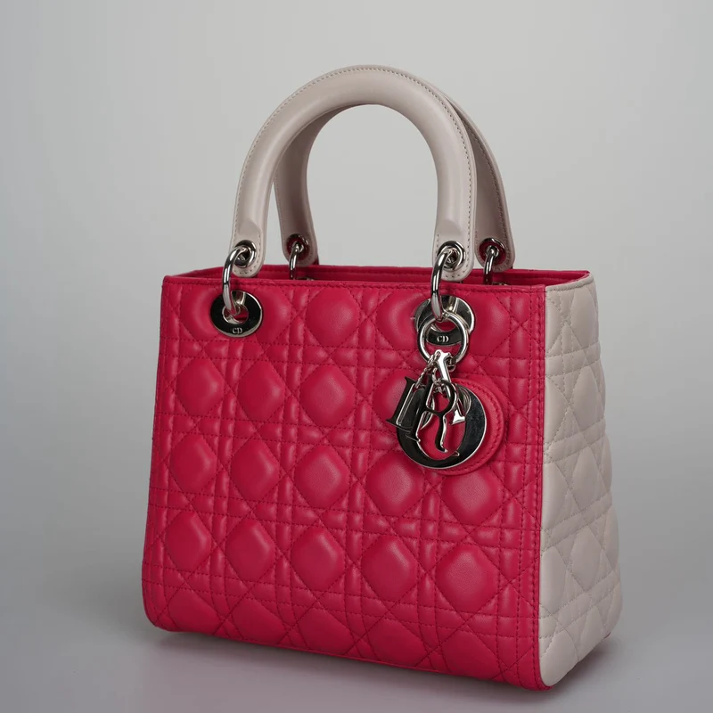 Christian Dior Lady Dior Bag Cannage Medium Handtasche aus Lammleder Rot Weiß