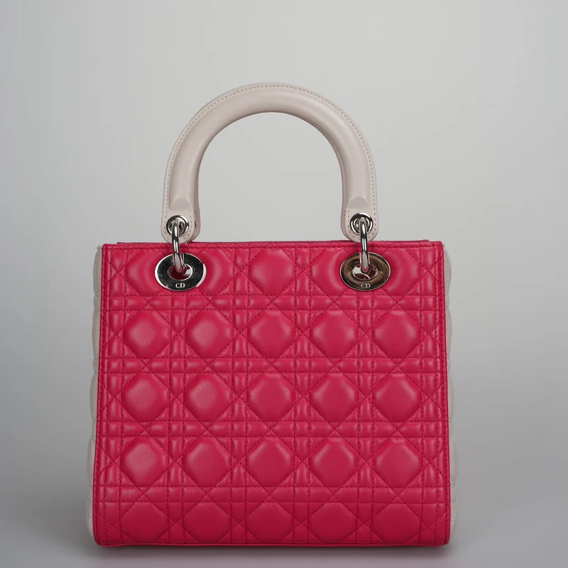 Christian Dior Lady Dior Bag Cannage Medium Handtasche aus Lammleder Rot Weiß