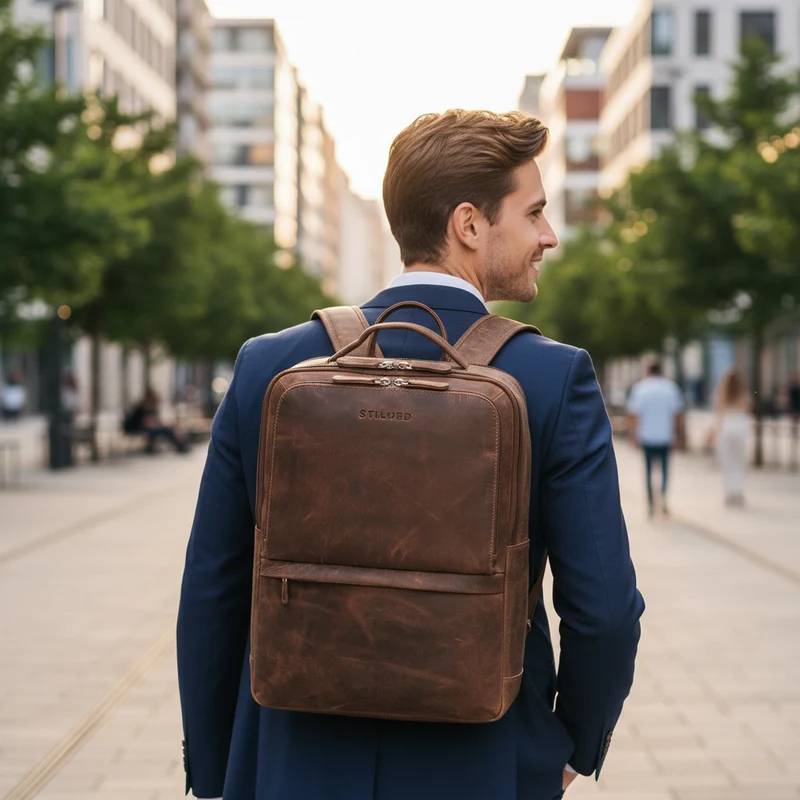 "Albert" Moderner Business Rucksack Leder 17 Zoll Laptopfach Herren