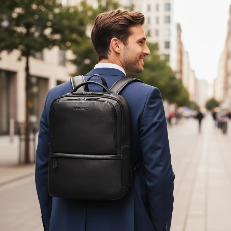 "Albert" Moderner Business Rucksack Leder 17 Zoll Laptopfach Herren