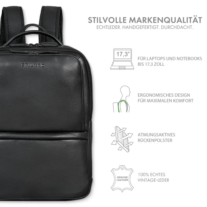 "Albert" Moderner Business Rucksack Leder 17 Zoll Laptopfach Herren