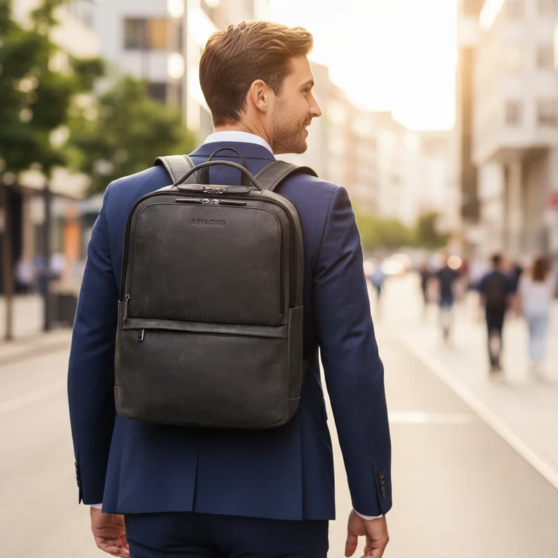"Albert" Moderner Business Rucksack Leder 17 Zoll Laptopfach Herren