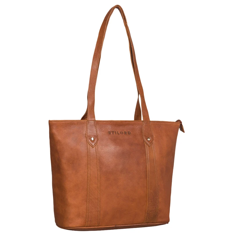"Svea" Stylishe Leder Shopper Tasche Damen Mittelgroß für Laptop 14"