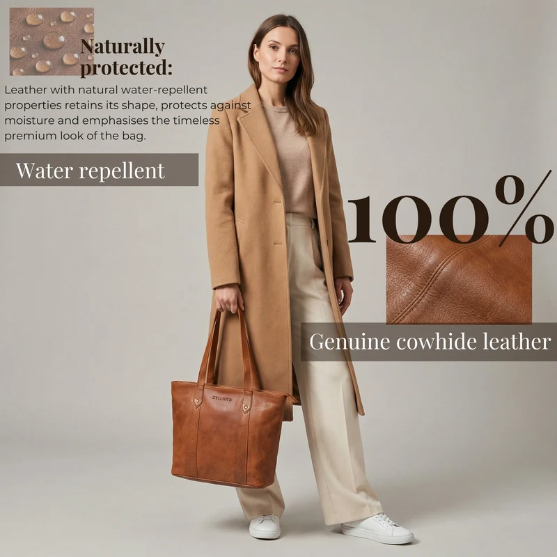 "Svea" Stylishe Leder Shopper Tasche Damen Mittelgroß für Laptop 14"