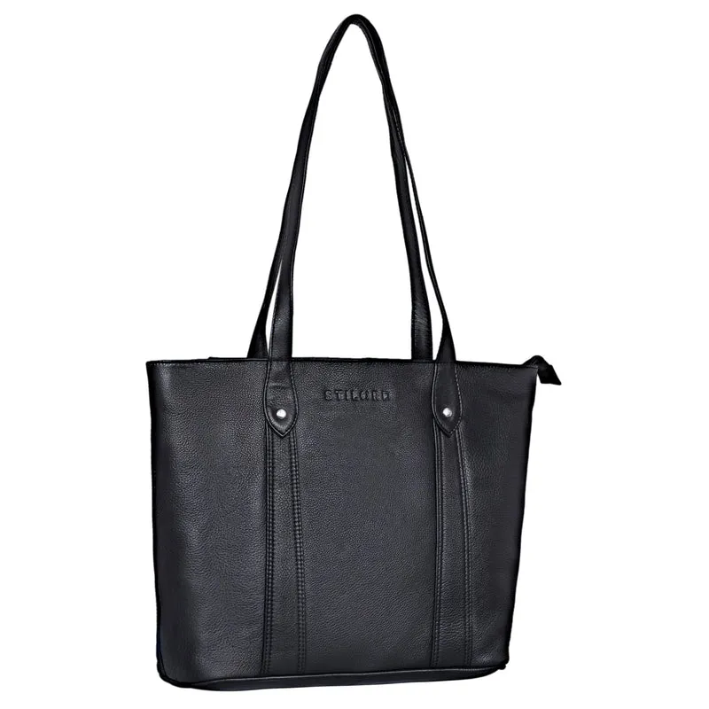 "Svea" Stylishe Leder Shopper Tasche Damen Mittelgroß für Laptop 14"