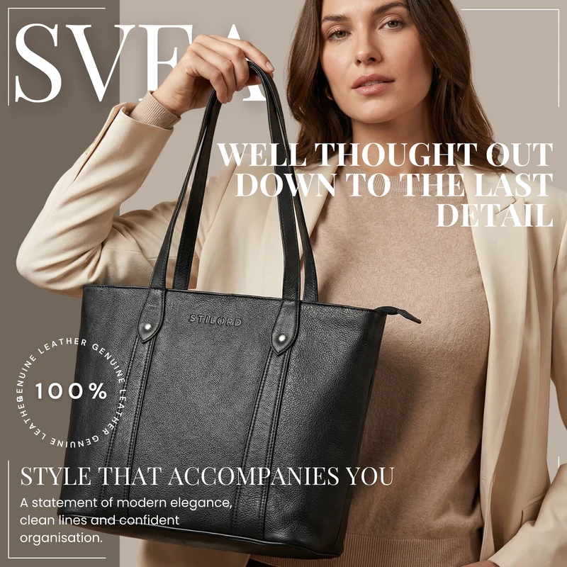 "Svea" Stylishe Leder Shopper Tasche Damen Mittelgroß für Laptop 14"
