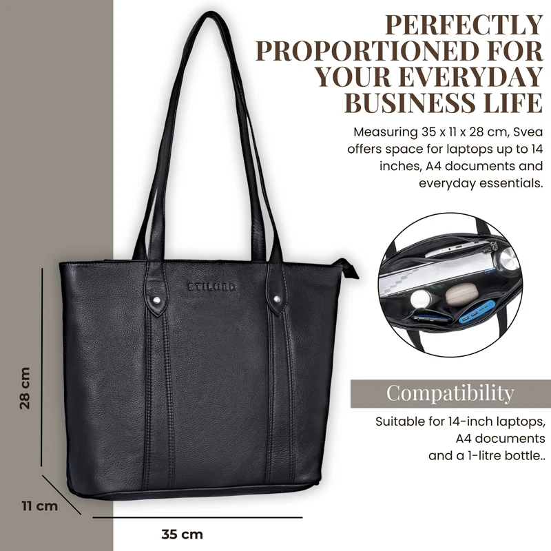 "Svea" Stylishe Leder Shopper Tasche Damen Mittelgroß für Laptop 14"