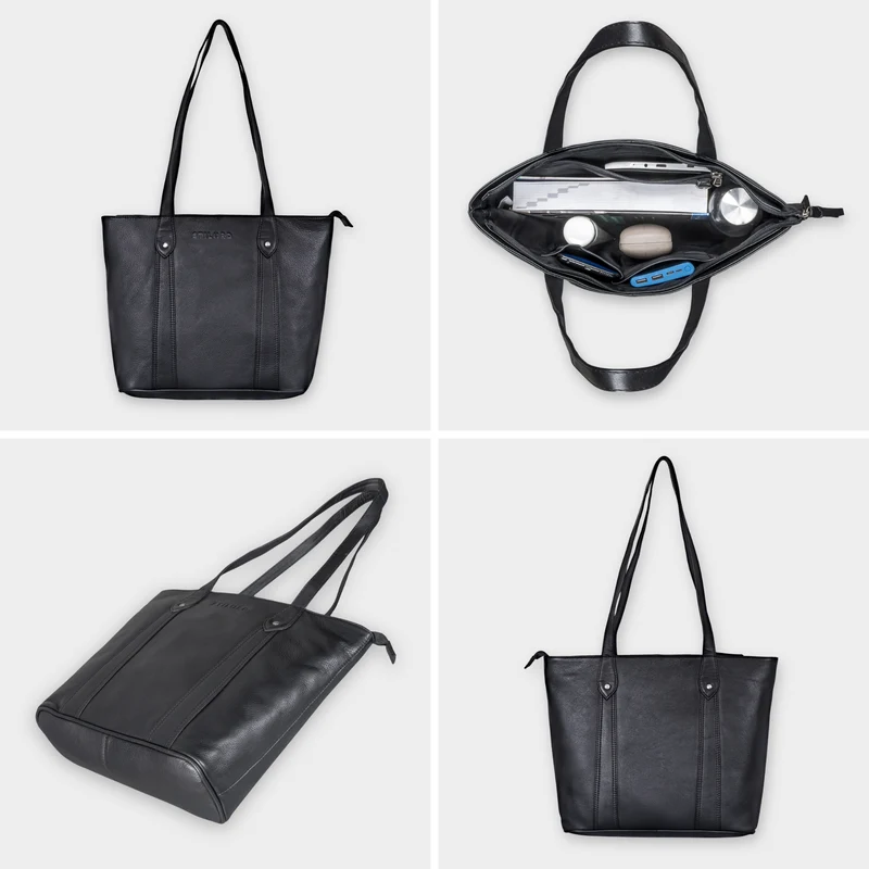 "Svea" Stylishe Leder Shopper Tasche Damen Mittelgroß für Laptop 14"