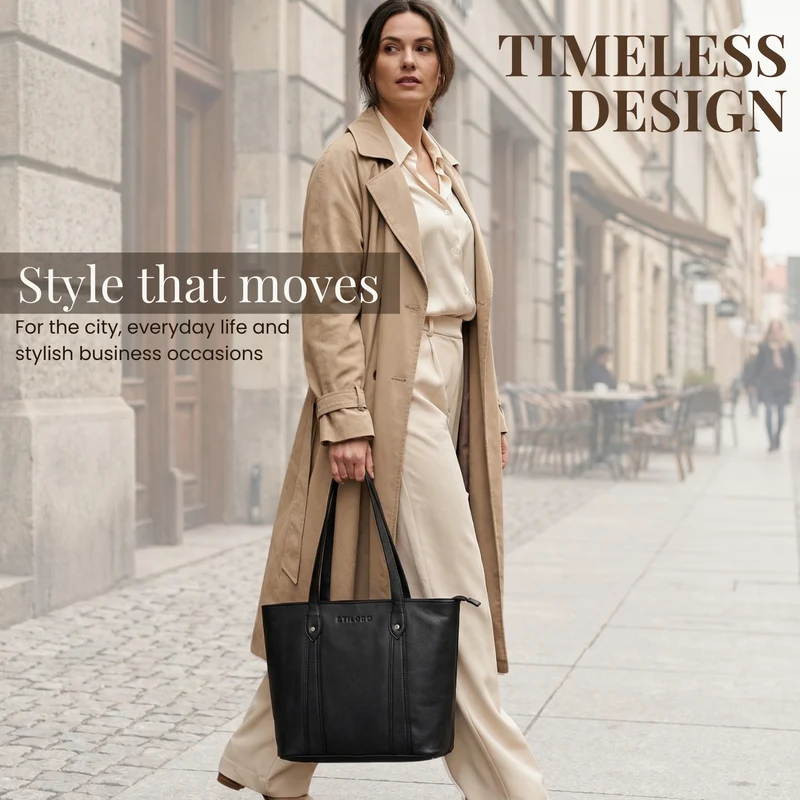 "Svea" Stylishe Leder Shopper Tasche Damen Mittelgroß für Laptop 14"