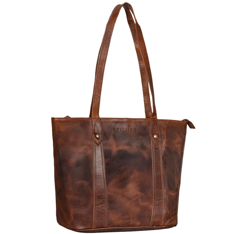 "Svea" Stylishe Leder Shopper Tasche Damen Mittelgroß für Laptop 14"