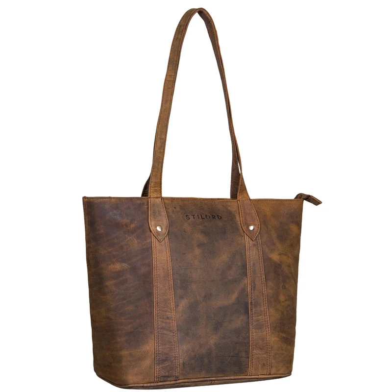 "Svea" Stylishe Leder Shopper Tasche Damen Mittelgroß für Laptop 14"