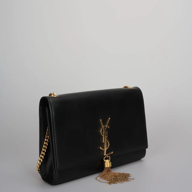 Saint Laurent Kate Medium Tasche aus schwarzem Kalbsleder Cassandre Tassel