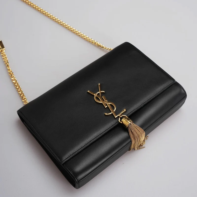Saint Laurent Kate Medium Tasche aus schwarzem Kalbsleder Cassandre Tassel