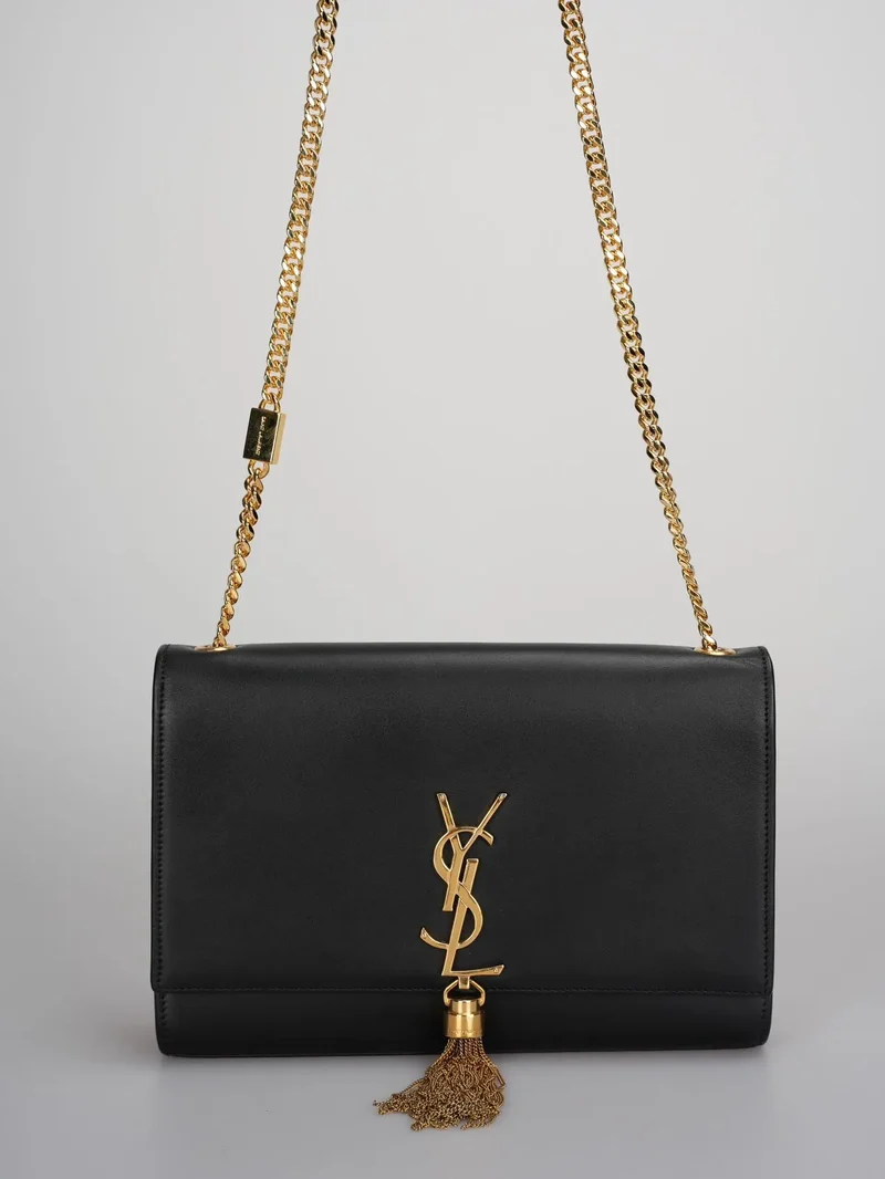 Saint Laurent Kate Medium Tasche aus schwarzem Kalbsleder Cassandre Tassel