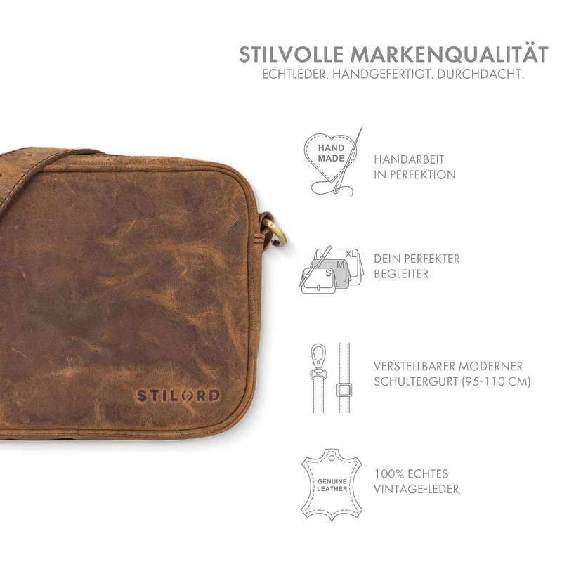 "Tamika" Leder Handtasche Damen Mittelgroß mit breitem Gurt