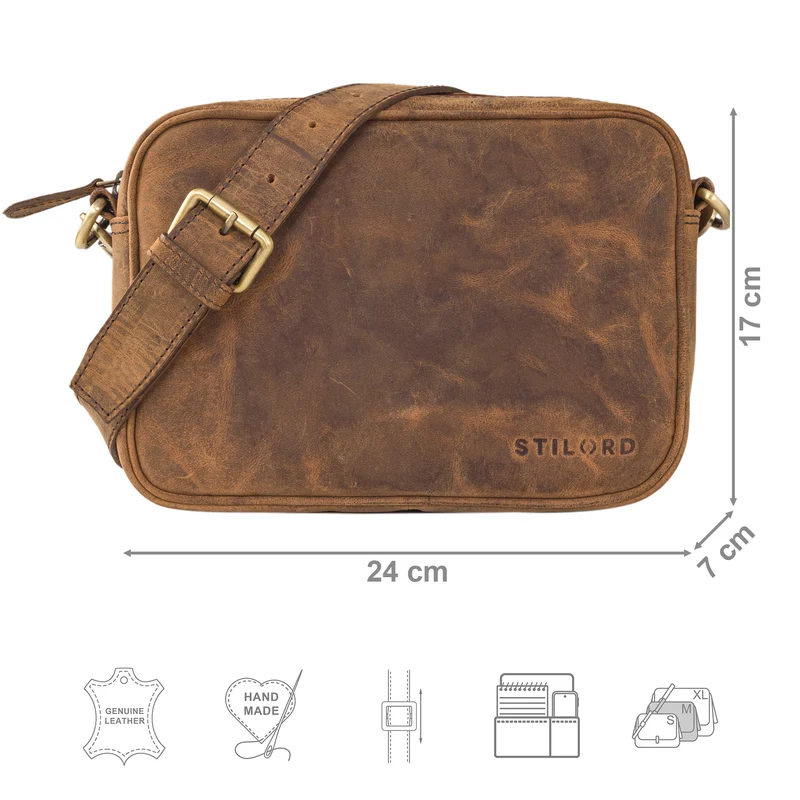 "Tamika" Leder Handtasche Damen Mittelgroß mit breitem Gurt