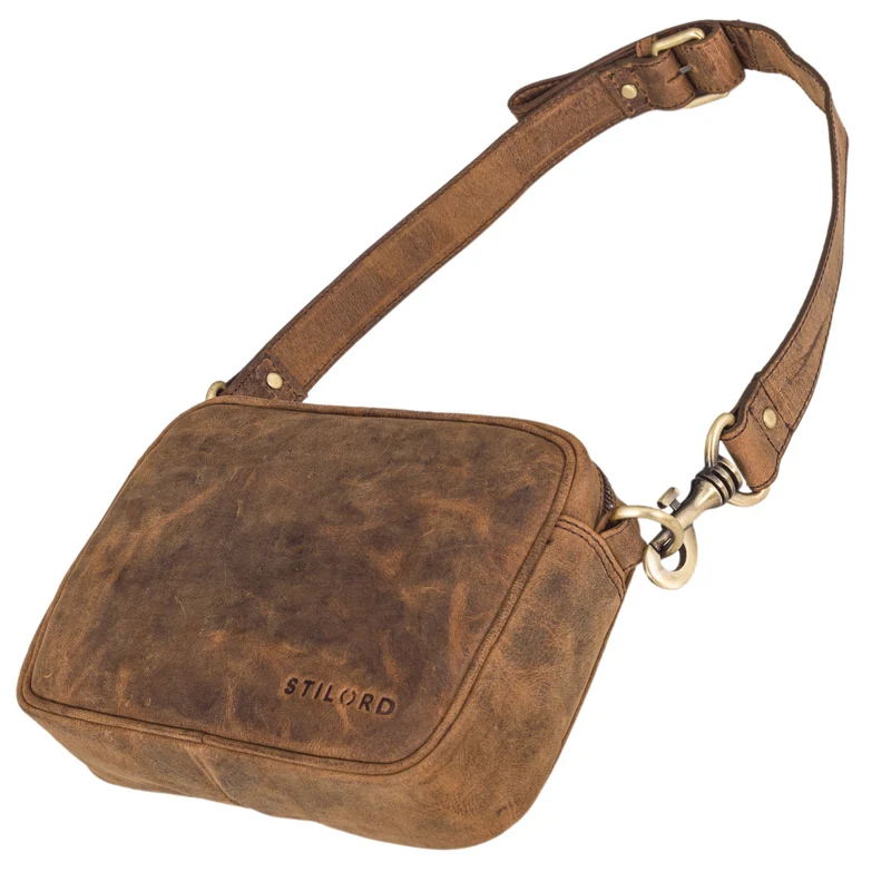 "Tamika" Leder Handtasche Damen Mittelgroß mit breitem Gurt