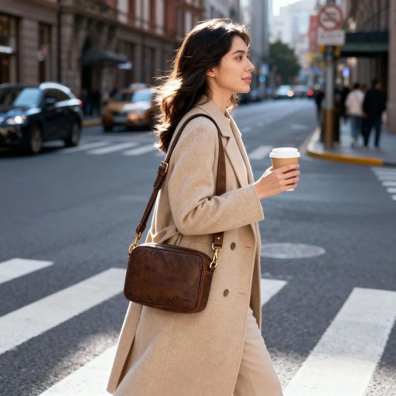 "Tamika" Leder Handtasche Damen Mittelgroß mit breitem Gurt