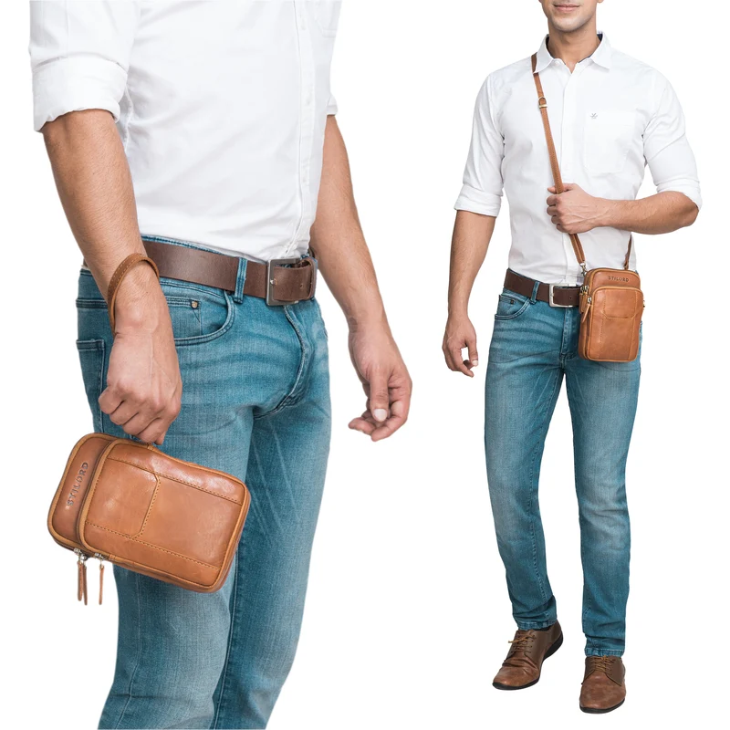 "Tertius" 3-in-1 Herren Umhängetasche Handgelenktasche Gürteltasche