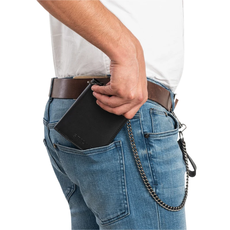 "Mick" Biker Geldbeutel mit Kette Herren Echtleder mit RFID Schutz