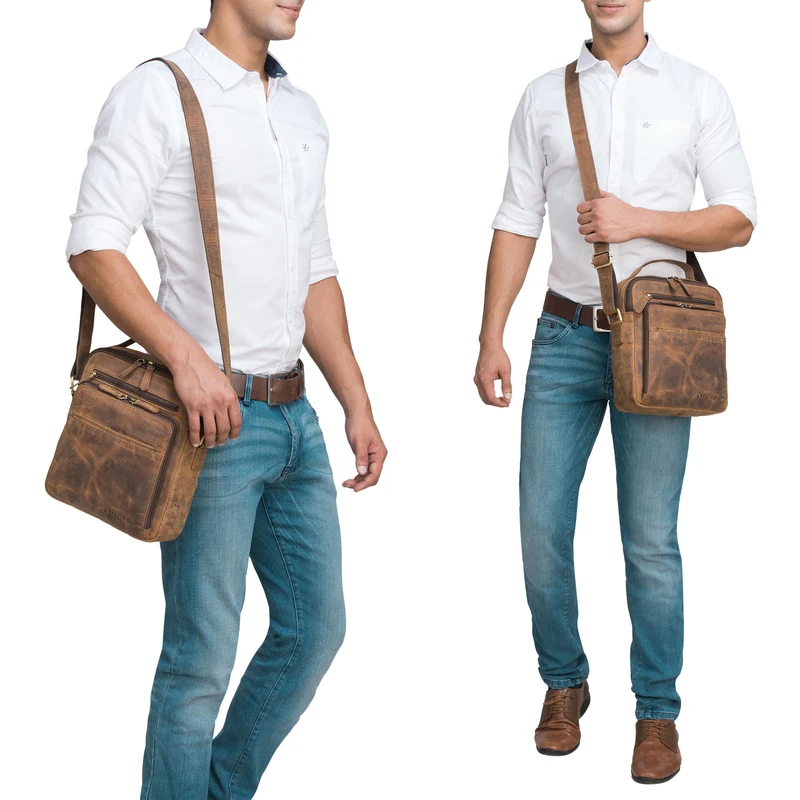 "Ivan" kompakte Männerhandtasche Leder mit Henkel