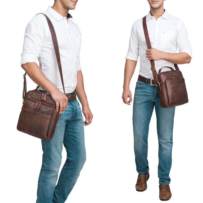 "Ivan" kompakte Männerhandtasche Leder mit Henkel