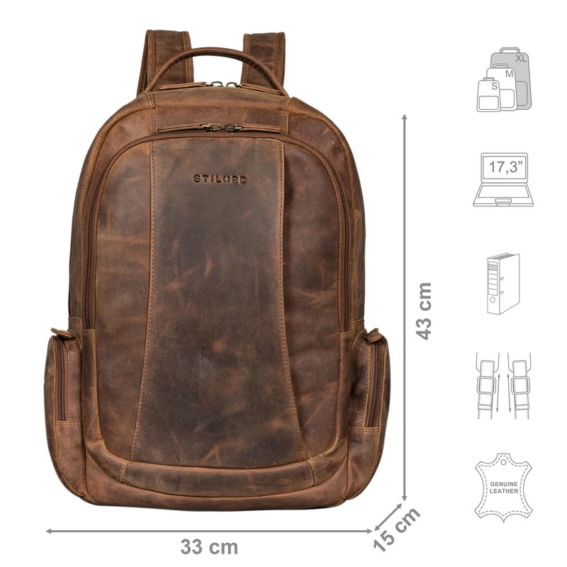 "Waldo" Lederrucksack mit Laptopfach 17,3 Zoll Damen und Herren