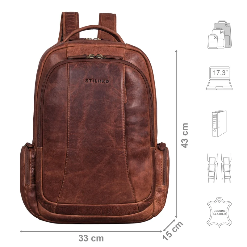 "Waldo" Lederrucksack mit Laptopfach 17,3 Zoll Damen und Herren