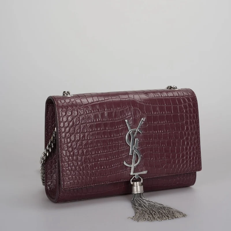 Saint Laurent Kleine klassische Monogram Kate Quaste Satchel Kalbsleder Krokodil geprägt Burgund