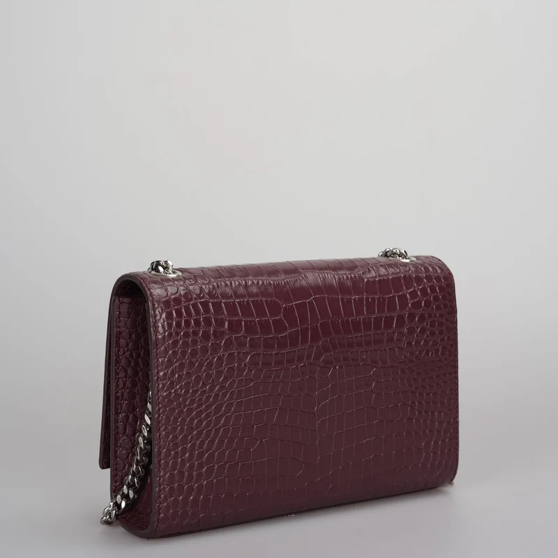 Saint Laurent Kleine klassische Monogram Kate Quaste Satchel Kalbsleder Krokodil geprägt Burgund
