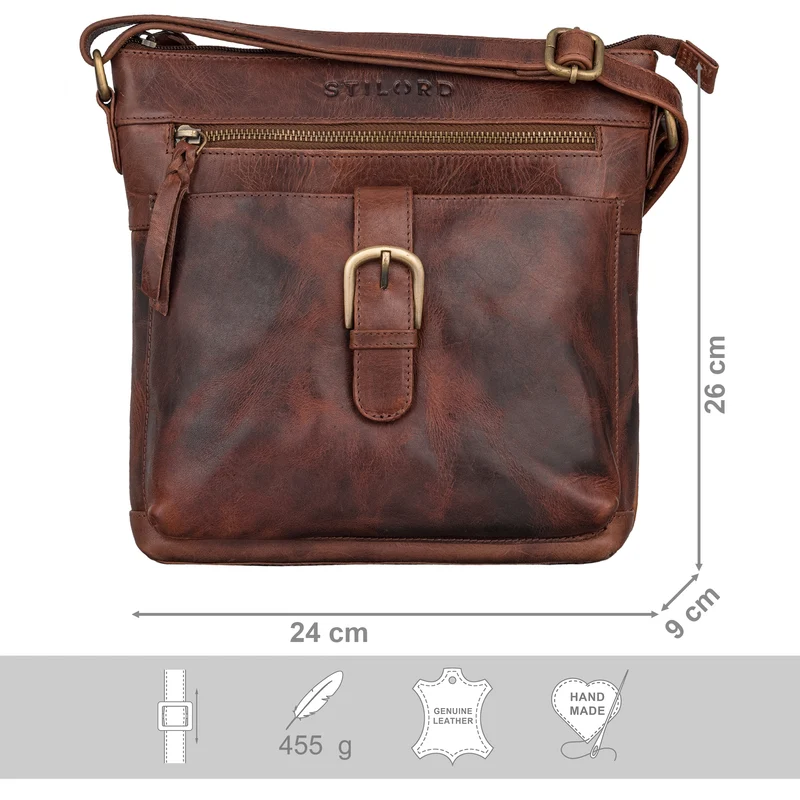 "Theodora" Vintage Leder Handtasche Damen Umhängetasche