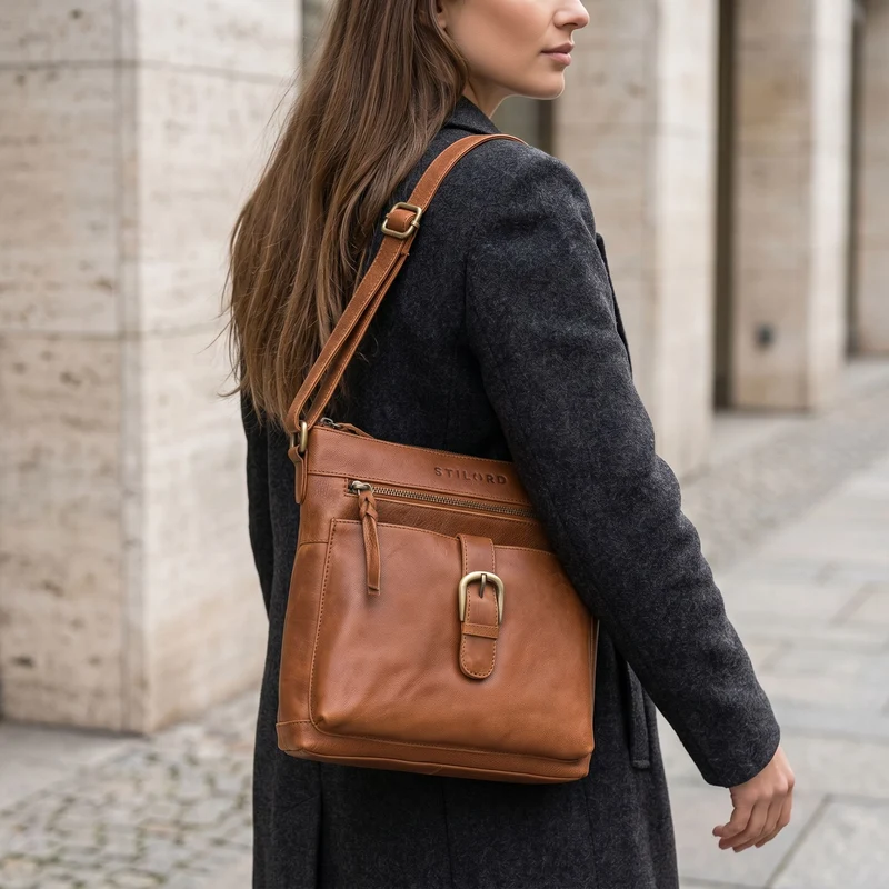 "Theodora" Vintage Leder Handtasche Damen Umhängetasche