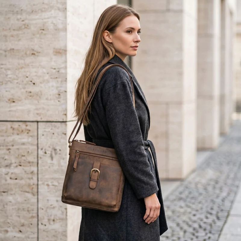 "Theodora" Vintage Leder Handtasche Damen Umhängetasche