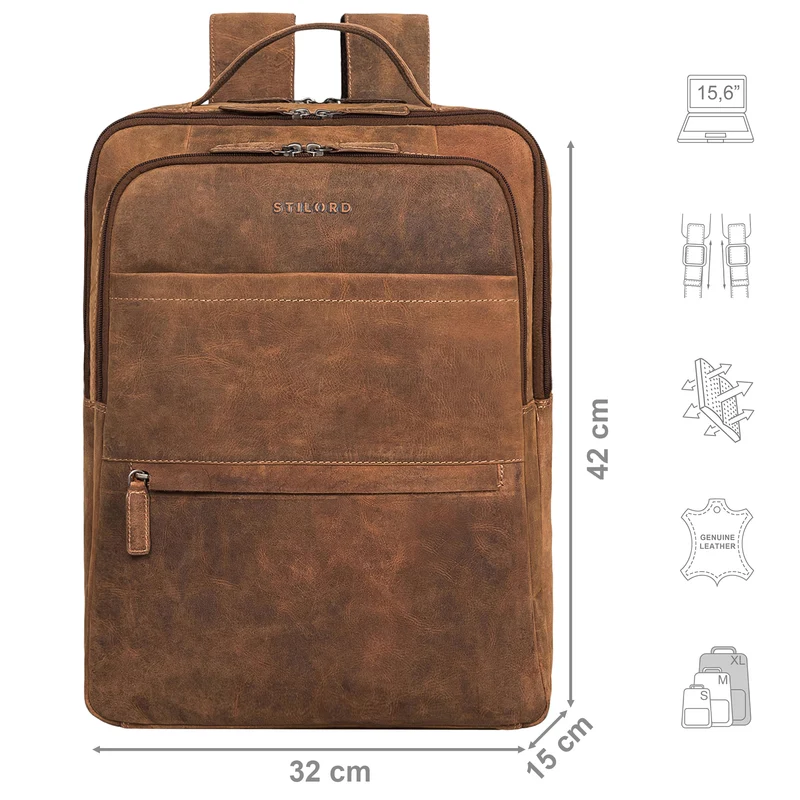 "Abel" Schlanker Lederrucksack mit 15,6 Zoll Laptop-Fach Herren Damen