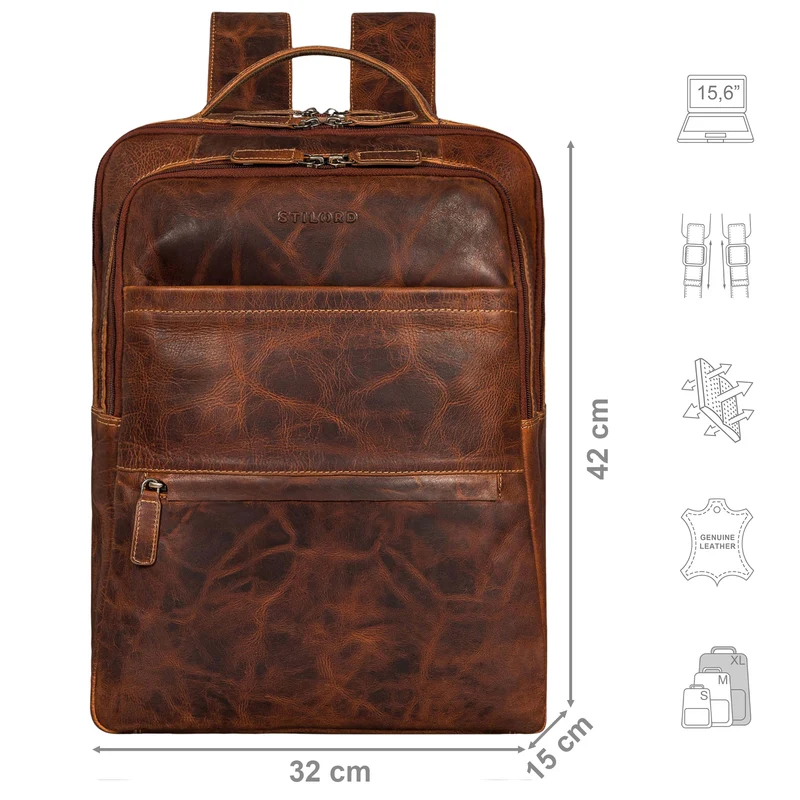 "Abel" Schlanker Lederrucksack mit 15,6 Zoll Laptop-Fach Herren Damen