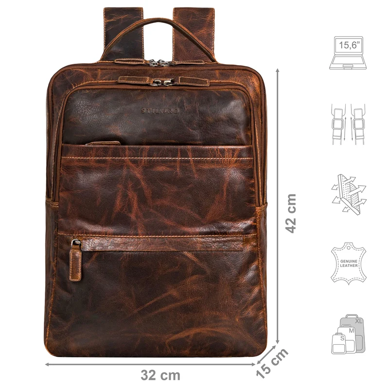 "Abel" Schlanker Lederrucksack mit 15,6 Zoll Laptop-Fach Herren Damen