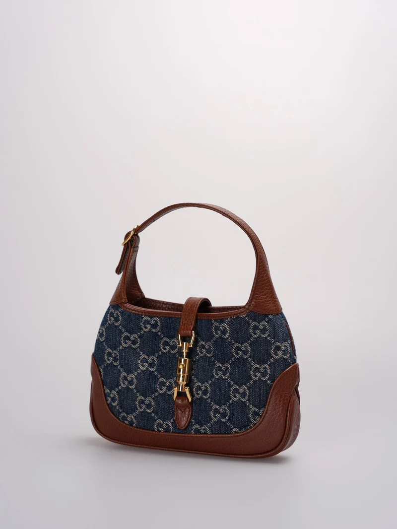 Gucci Denim Mini Jackie 1961 Hobo-Tasche aus Kalbsleder mit GG-Monogramm