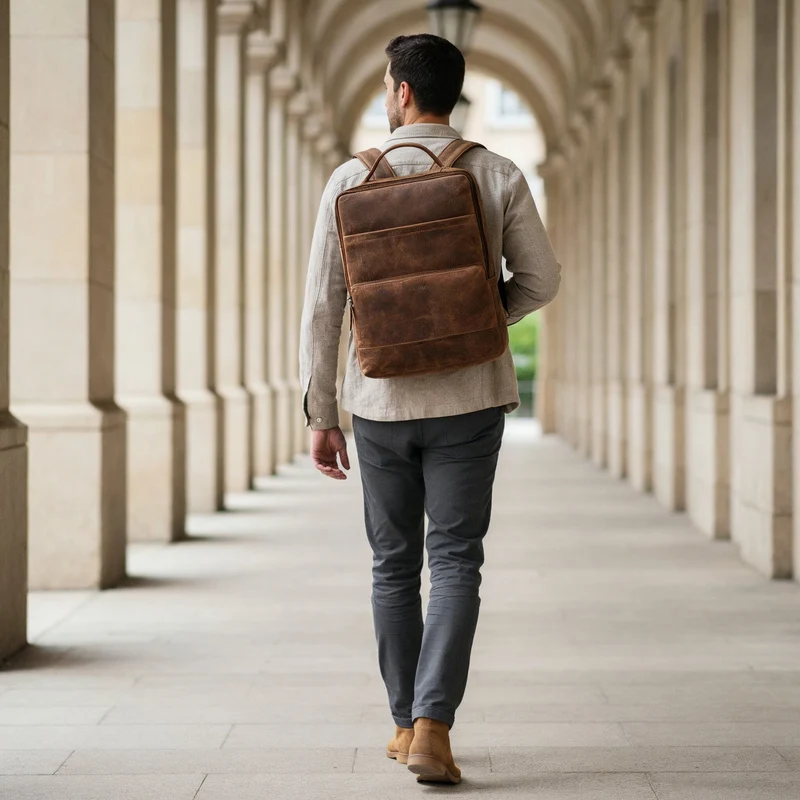 "Henning" Großer Lederrucksack Herren mit 16 Zoll Laptopfach