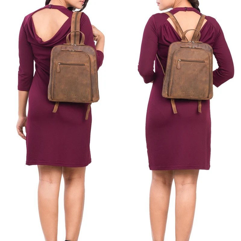 "May" Damen Rucksack Klein Leder Daypack Rucksackhandtasche Frauen